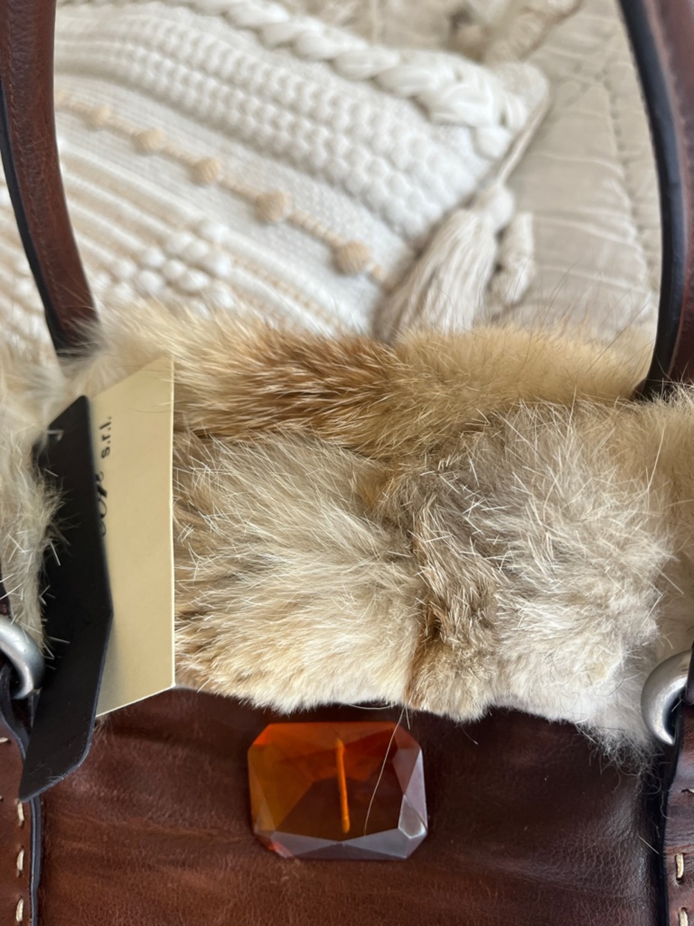 NWT Falor Handbag Genuine Leather Fox fur Greece Italy - Picture 5 of 11